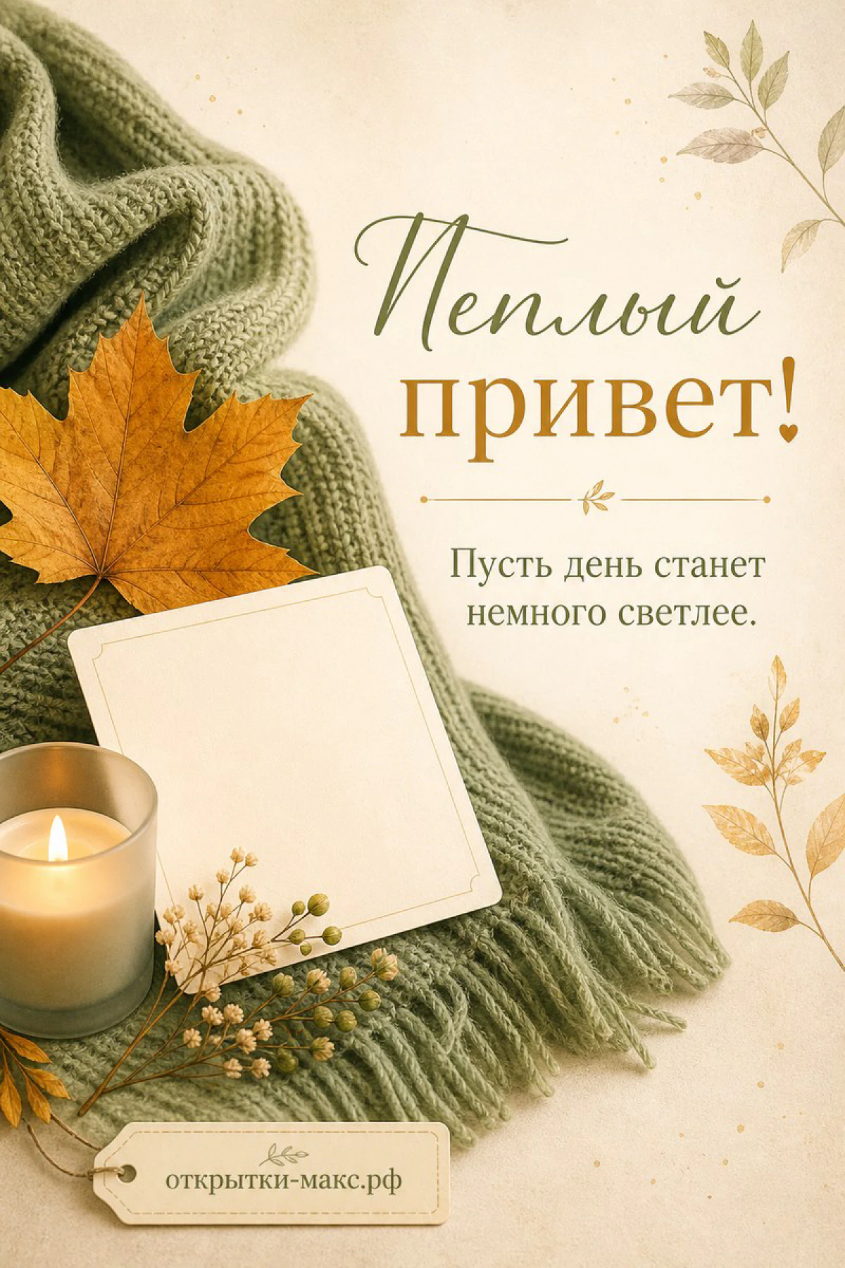 Телефон с добрым сообщением, бумажная карточка и мягкий свет