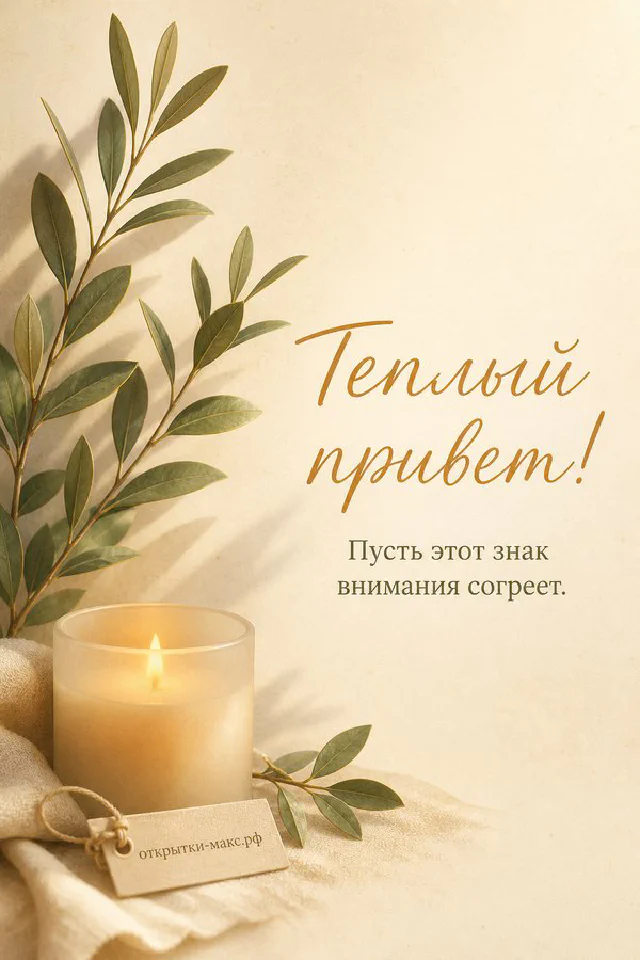 Кружка кофе на деревянном столе с жёлтыми листьями и карточкой на прищепке, надпись Тёплый привет — вариант 5
