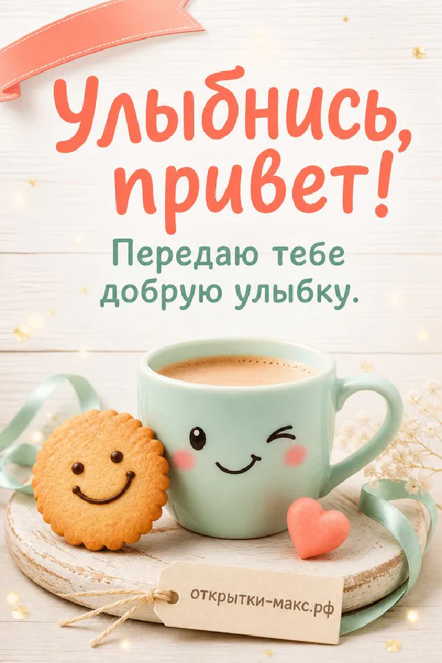 Открытка Улыбнись привет на белой тарелке с подснежниками и жёлтыми крокусами — вариант 4