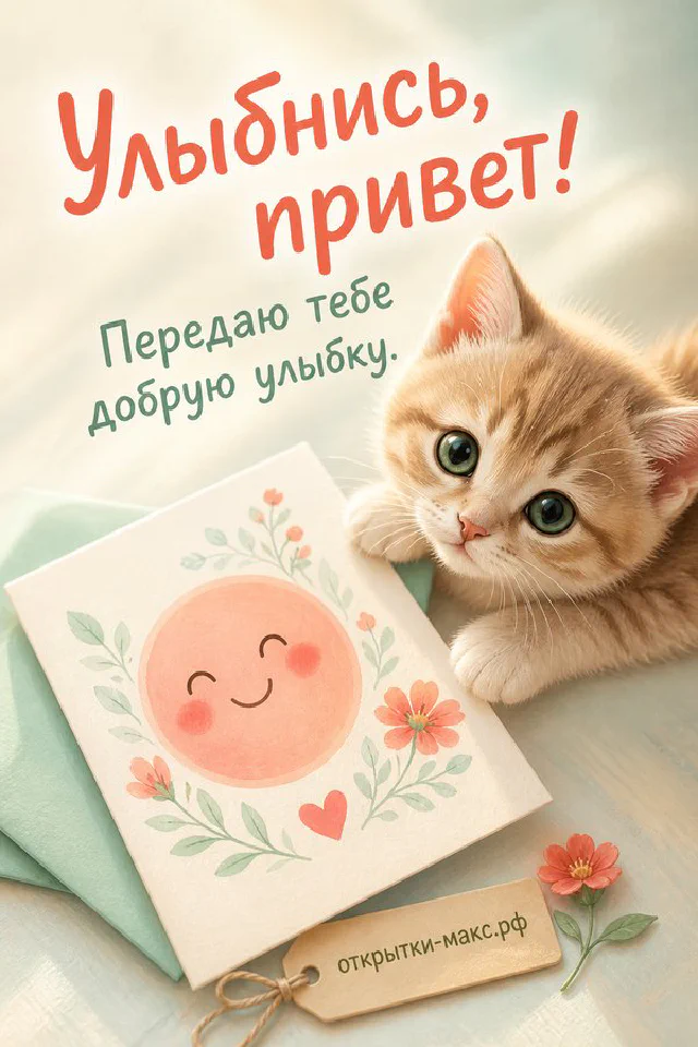 Открытка Улыбнись привет на белой тарелке с подснежниками и жёлтыми крокусами — вариант 6