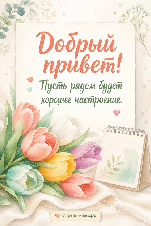 Открытка «Добрый привет» с венком из сухоцветов, пампасной травы и мерцающих огоньков — вариант 4