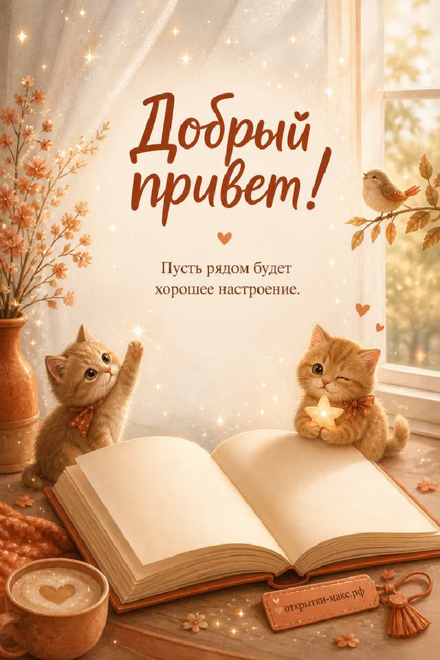 Открытка «Добрый привет» с венком из сухоцветов, пампасной травы и мерцающих огоньков — вариант 8