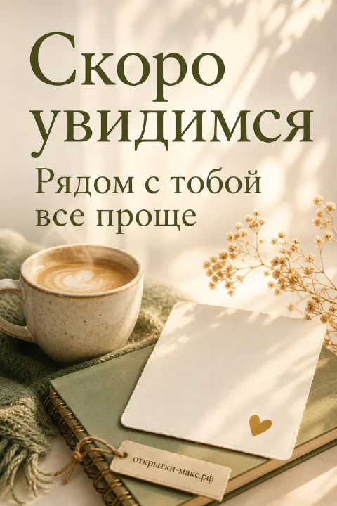 Чашка кофе на блокноте рядом с сухоцветами и запиской с сердечком на бежевом фоне