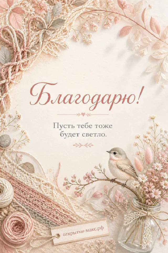 Открытка «Благодарю!» с ветками вербы в белой вазе, зелёным блокнотом и карточкой на деревянном столе — вариант 2