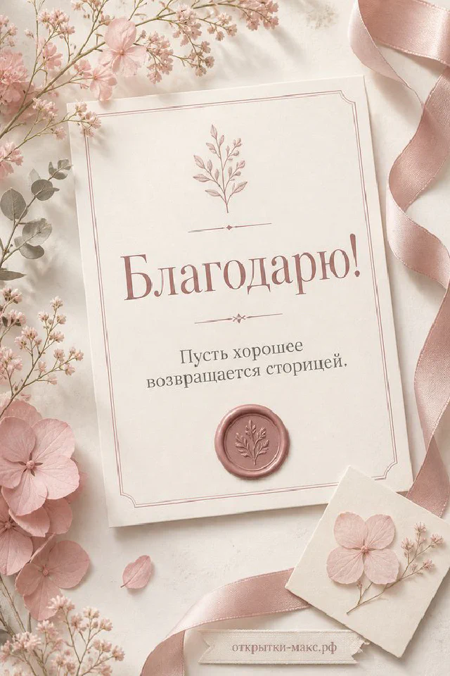 Пышный букет белых ромашек с розовой лентой и конверт с веточкой на розовом фоне — вариант 2