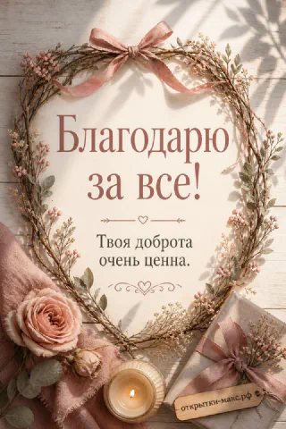 Букет цветов, маленькая открытка с благодарностью и мягкий свет