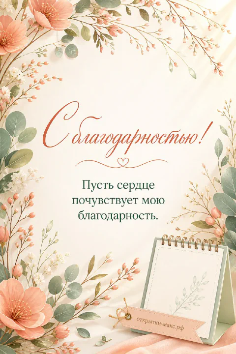 Чашка чая, цветок и аккуратная открытка со словом спасибо