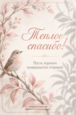 Чашка чая, цветок и аккуратная открытка со словом спасибо
