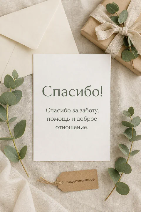 Чашка чая, цветок и аккуратная открытка со словом спасибо