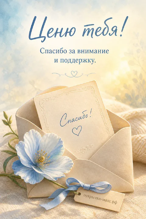 Чашка чая, цветок и аккуратная открытка со словом спасибо