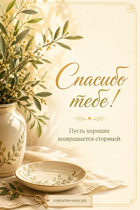 Чашка чая, цветок и аккуратная открытка со словом спасибо