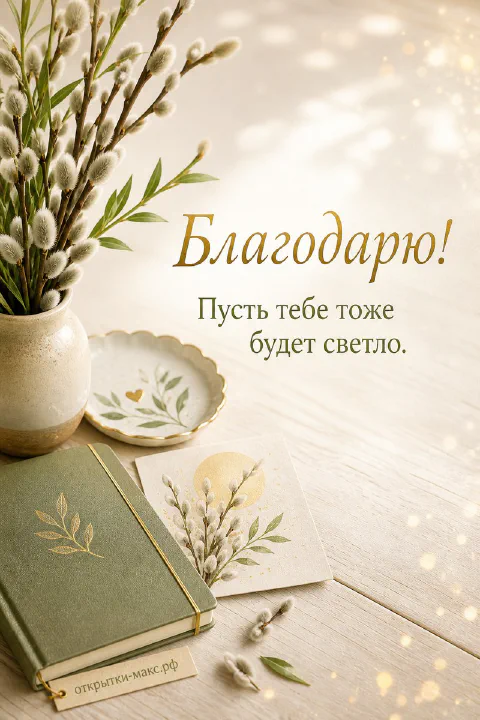 Чашка чая, цветок и аккуратная открытка со словом спасибо