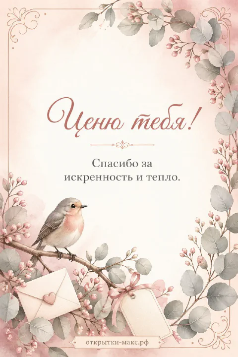 Чашка чая, цветок и аккуратная открытка со словом спасибо