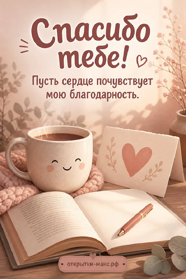 Серо-белый кот лежит рядом с открыткой с розовым пионом и сердечком, персиковый фон — вариант 8