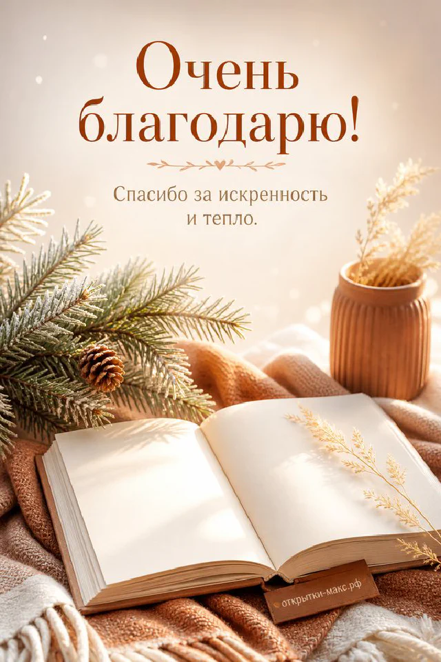 Раскрытая книга с осенним листом, букет осенних цветов, свеча и надпись Очень благодарю в тёплых тонах — вариант 2