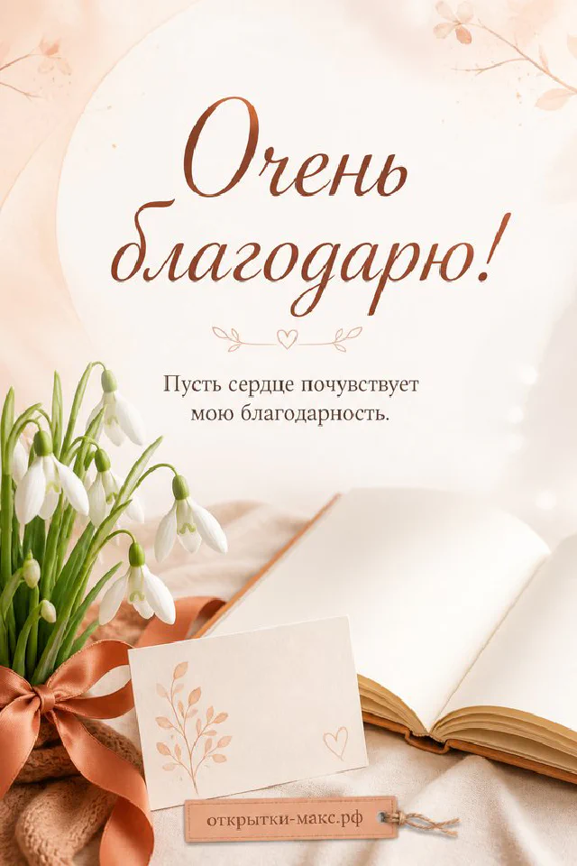 Розовая кружка с улыбкой и сердечком, маленький мышонок и конверт с надписью Очень благодарю — вариант 2