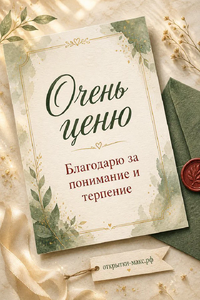 Акварельный подсолнух на голубом фоне с надписью Очень ценю и благодарю за понимание и терпение — вариант 2