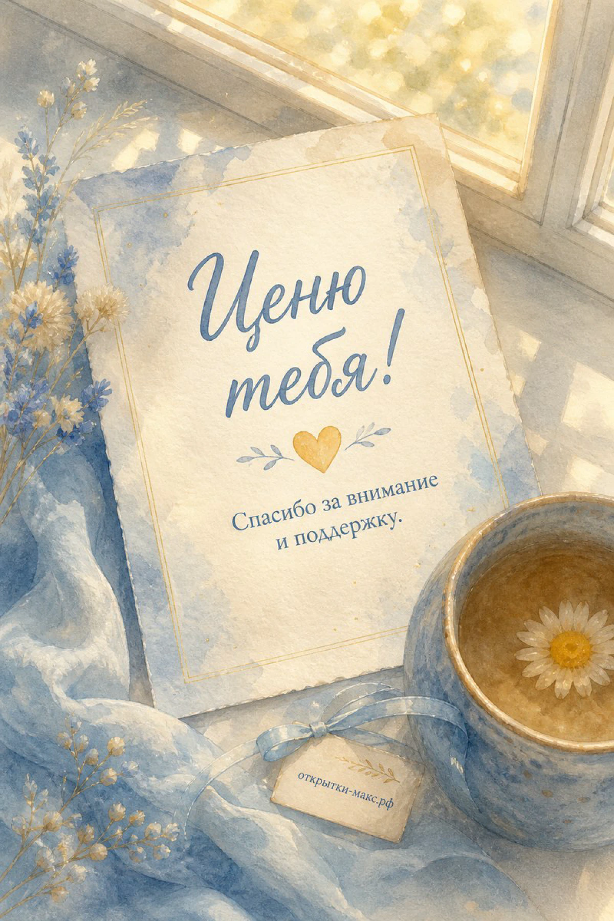 Подарочная лента, конверт и чистая карточка на столе