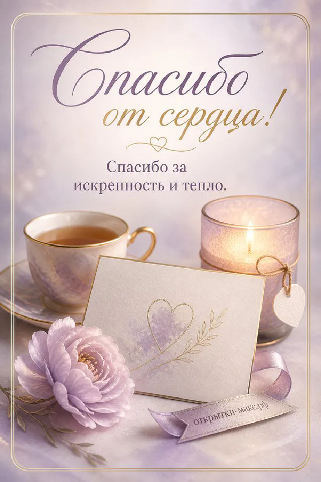 Две кружки кофе и бумажное сердечко среди осенних цветов с надписью Спасибо от сердца — вариант 2