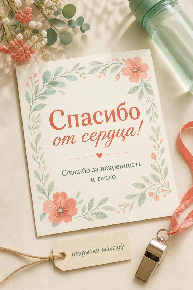 Две кружки кофе и бумажное сердечко среди осенних цветов с надписью Спасибо от сердца — вариант 4