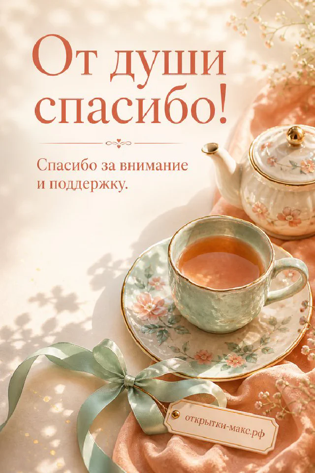 Улыбающаяся печенька в шезлонге рядом с календарём и чашкой кофе, надпись «От души спасибо» — вариант 5