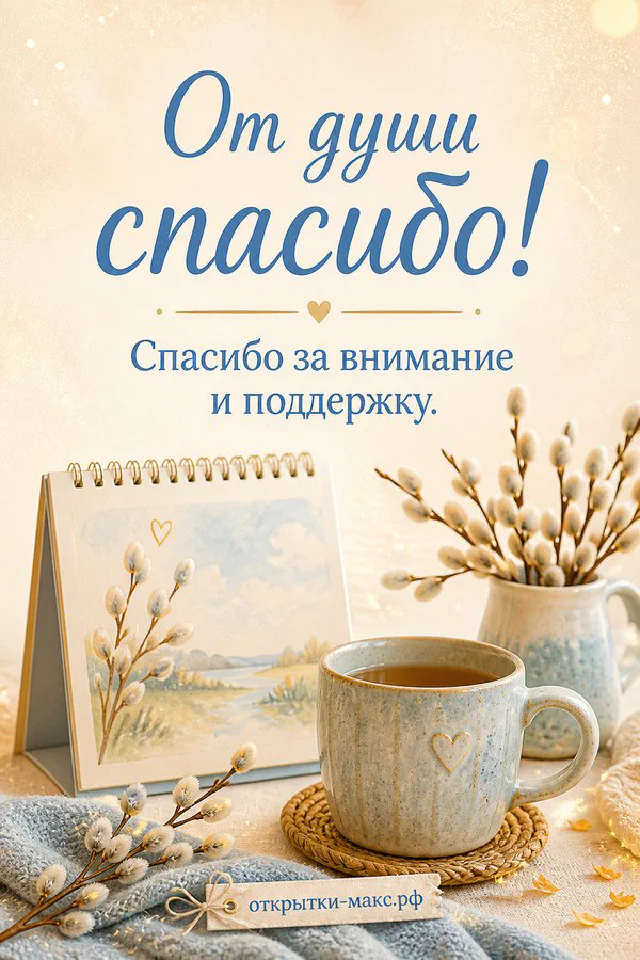 Улыбающаяся печенька в шезлонге рядом с календарём и чашкой кофе, надпись «От души спасибо» — вариант 6