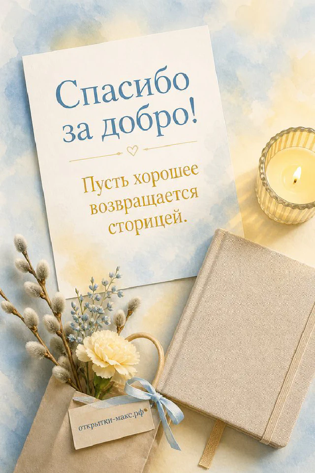 Чашка чая и фарфоровая тарелочка с цветочным узором на золотистом фоне с надписью Спасибо за добро — вариант 3