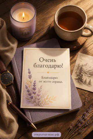 Теплая бумажная открытка рядом с букетом и ленточкой