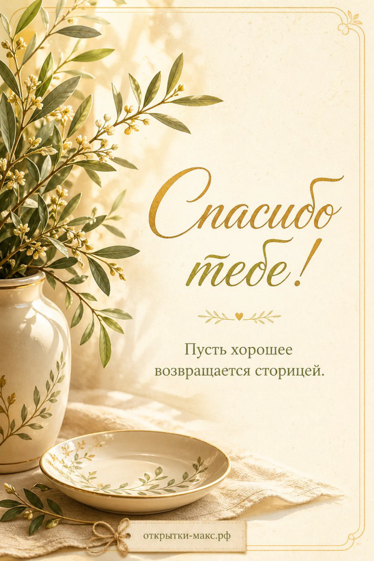 Теплая бумажная открытка рядом с букетом и ленточкой