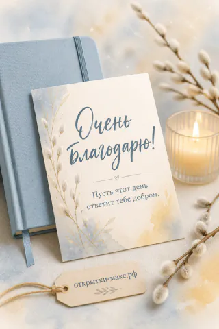 Теплая бумажная открытка рядом с букетом и ленточкой