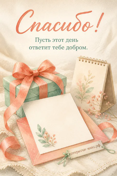 Теплая бумажная открытка рядом с букетом и ленточкой
