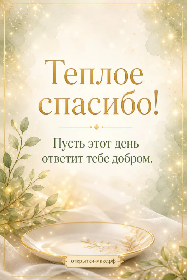 Серая птица на ветке рядом с открыткой в лавандовом декоре, надпись Тёплое спасибо — вариант 2