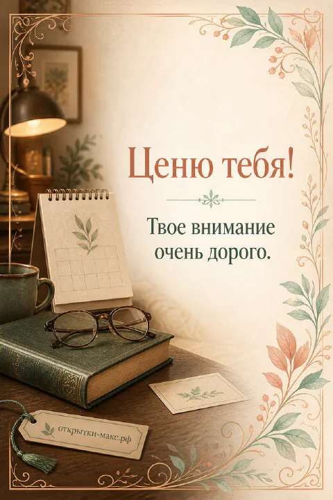 Стопка старинных книг с очками и карточкой Ценю тебя на деревянном столе у лампы