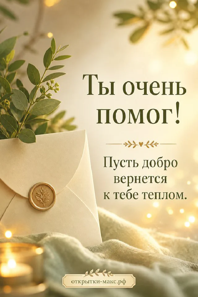 Светло-голубой конверт с жёлтой космеей и гипсофилой на нежном голубом фоне с надписью Ты очень помог — вариант 4