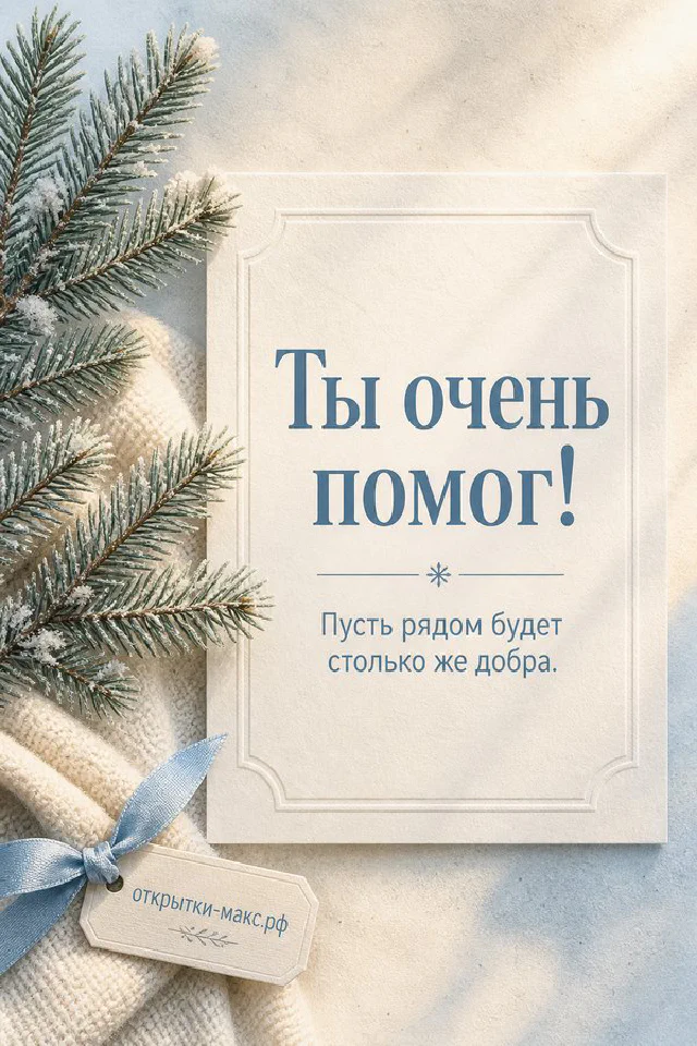 Винтажные розовые розы с бутонами и розовой лентой на кремовом фоне с надписью Ты очень помог — вариант 2