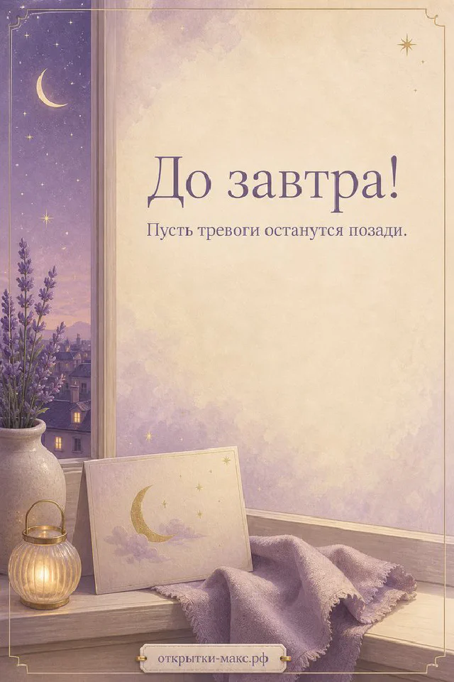 Чашка чая с кленовыми листьями и цветами в банке на деревянном столе, надпись «До завтра» — вариант 2