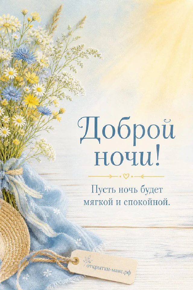 Акварельная открытка доброй ночи с лиловой сиренью, конвертом и ночным лесом за распахнутым окном — вариант 6