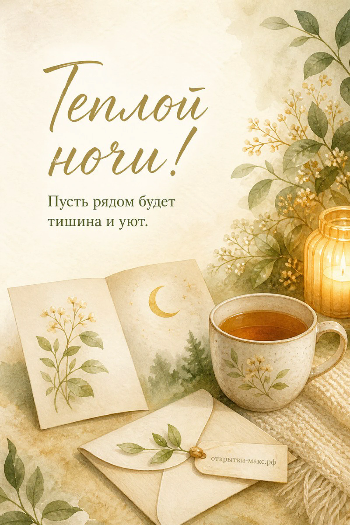 Книга, очки, теплый свет и лаконичная карточка