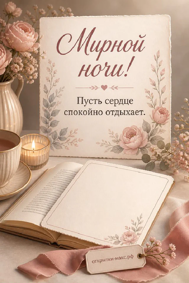 Открытая книга на вязаном пледе со свечой и еловой веткой в полутьме с надписью Мирной ночи — вариант 6