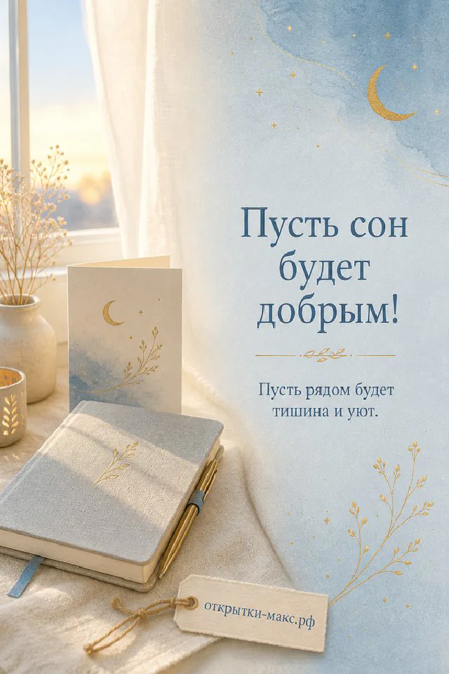 Две терракотовые кружки с сердечками и бумажное сердечко на фоне осенних листьев с надписью Спокойной ночи — вариант 2