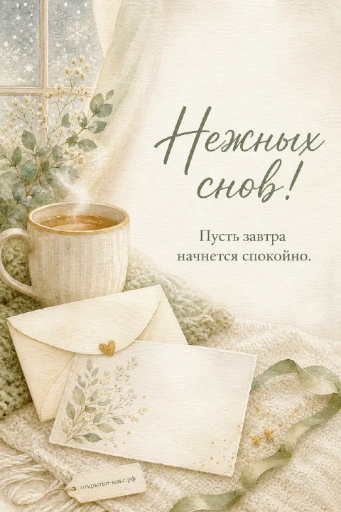 Маленький конверт, цветок и спокойный фон для теплого пожелания