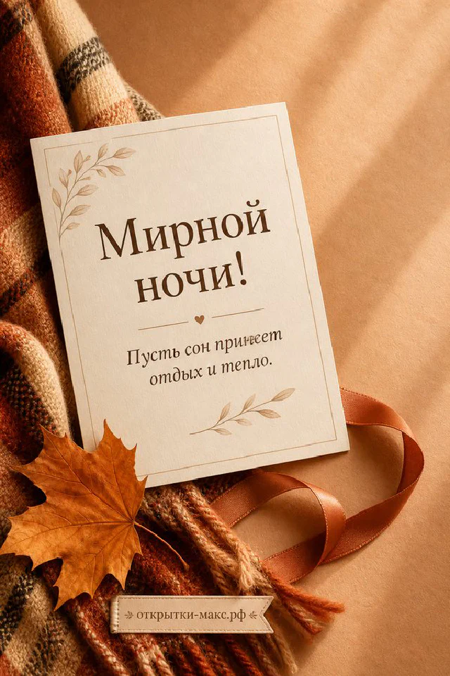 Осенняя открытка с кружкой чая на вязаном коричневом пледе, кленовым листом и горящей свечой среди сухих трав — вариант 3