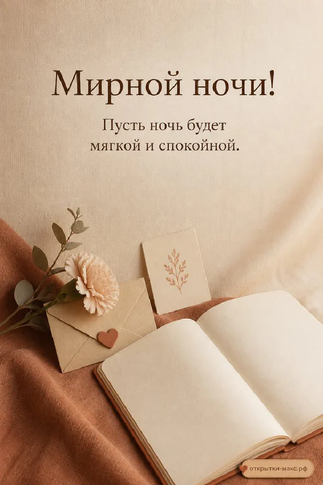 Открытка Мирной ночи рядом с горящей свечой, белым цветком и конвертом с изображением луны — вариант 3