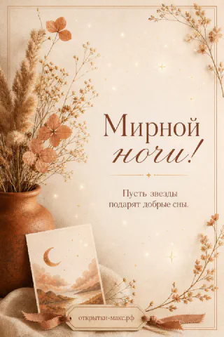 Ваза с сухоцветами и злаками на бежевом фоне с карточкой луны и золотыми звёздами-искрами