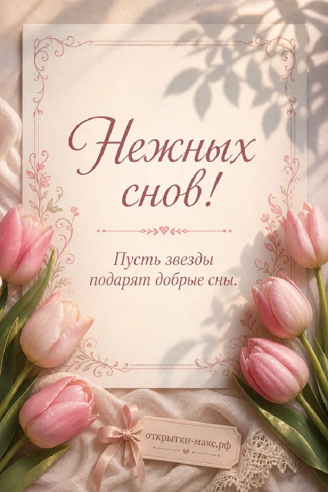 Открытая книга с пожеланием Нежных снов на пледе рядом со свечой, чашкой чая и зимним окном — вариант 7