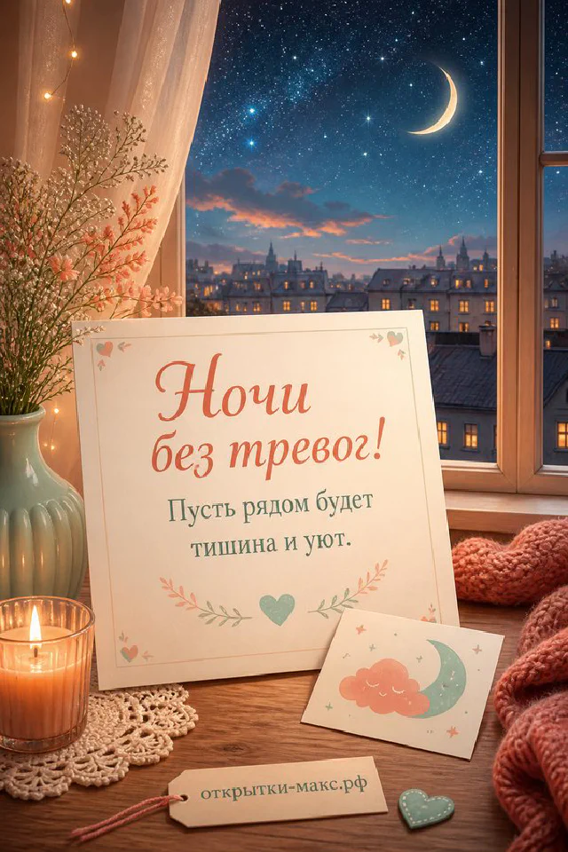 Чашка чая на блюдце рядом с акварельными карточками с луной и эвкалиптом, тёплый коричневый плед — вариант 2
