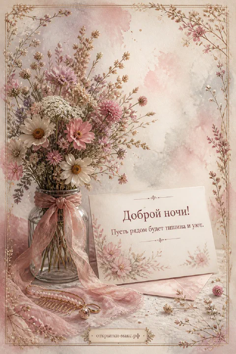 Ночное окно с луной, чашка травяного чая и аккуратная открытка