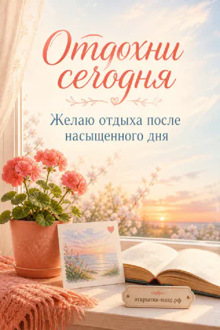 Розовая герань в глиняном горшке и раскрытая книга на подоконнике с розовым небом за окном