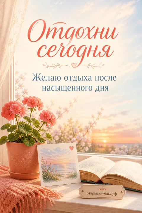 Розовая герань в глиняном горшке и раскрытая книга на подоконнике с розовым небом за окном