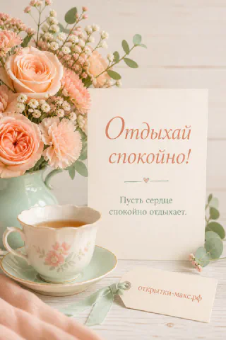 Персиковые розы и хризантемы в мятной вазе с чашкой чая и открыткой на белом фоне